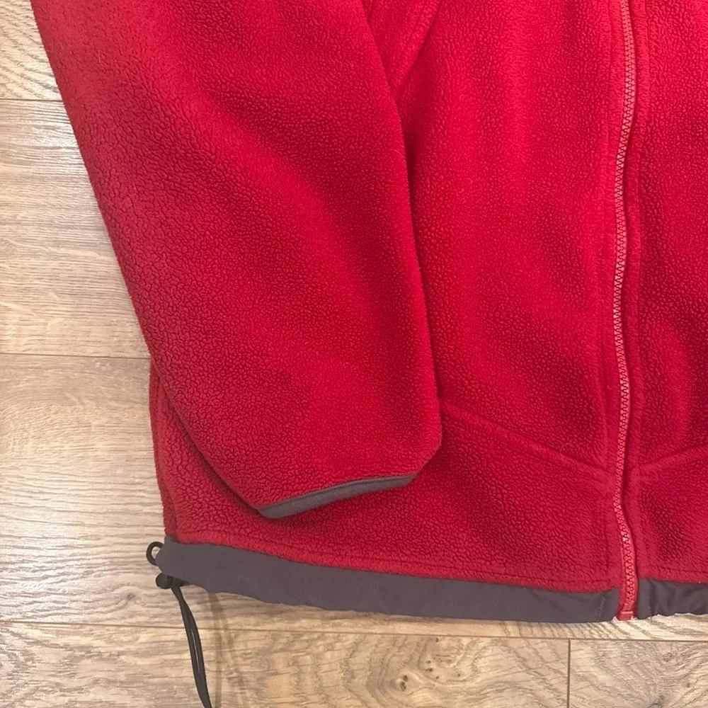 Lands' End Fleece Zip Front Jacket Zip Pockets Nylon Toggle Men's Sz M 38-40 Red